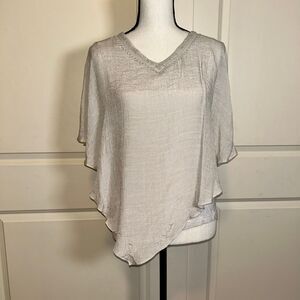 NWT Apt 9 Women's  Beige Layered Batwing Lace Back Blouse Sz. S Asymmetrical Hem